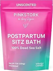 Pink Stork Postpartum Sitz Bath Soak: Dead Sea Salt for Perineal Care + Cleansing, Postpartum Recovery, Labor + Delivery Essentials, Women-Owned, Unscented, 1 lb