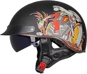 Retro Motorcycle Half Helmet Open-Face Helmet with Sun Visor ECE Approved Vintage Scooter Motorbike Helmet for Adult Men Women D,M