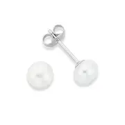 Silver 6-6.5mm Button Cult F/w Pearl Studs in White