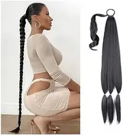 Beauty Braided Ponytail Extension Synthetic Long Ponytail With Hair Tie Diy Braided Ponytail Synthetic Hair Piece for Women Daily Wear Accessories(Black,26inches)