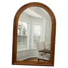 Arched Bathroom Mirror 24x36 Inch, Walnut Brown Wood Framed Arch Mirror for