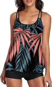 [Generic] Tank with Boyshorts Top Swimwear Bathing Flowy Two for Women Suits Swimsuits Piece Swimwears Tankinis Set Romper with Skirt Overlay for Girls with Stripes