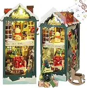 Cjeuxnr DIY Wooden Puzzle Christmas Book Nook Kit 3D Miniature Bookend Bookshelf Insert Decor House Dollhouse Set for Adults