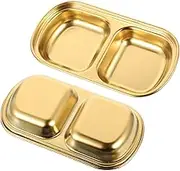 HOLIDYOYO 2Pcs Stainless Steel Sauce Dish Double Grid Seasoning Dish for Sauces Condiments Appetizers for Home Restaurant Catering BBQ and Gatherings