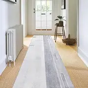 Calore Carpet Runners for Hallways Non Slip Washable Runner Rugs Long Soft Kitchen Runner Grey Hallway Hall Runners for Bedroom Hallways Living Room Kitchen (Grey/Light Blue, 60x120cm)