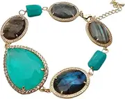 LAnGSHAW Natural 20x25mm Labradorite Amazonite 26x37mm Green Quartz Bracelet 8"