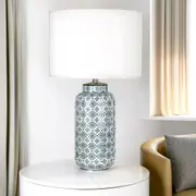 Aaliyah Ceramic Table Lamp - White and Blue, Fabric Lamp, 580mm High, PL0001