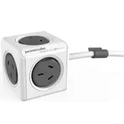 ALLOCACOC PowerCube 5 Outlet Extended Surge Protector - 1.5m - Grey Mountable / Modern reinvention [5320GY/AUEXPC]