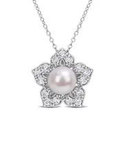 Rina Limor Silver 1.35 ct. tw. White Sapphire 8.5-9mm Pearl Necklace