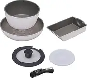 Iris Ohyama Frying pan 6-Piece Set Gas fire/IH Compatible Lightweight Easy to Clean Handle with Diamond Coat pan White/Marble ISN-SE6