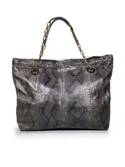 Grey Snakeskin Happy Chain Handle Tote Bag