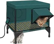 Heated Cat House for Outside Winter, Waterproof & Insulated Outdoor Cat House with Safe Escape Door, Elevated Feral Cat Shelter with Heater, Insulated Collapsible Home for Stray Barn L