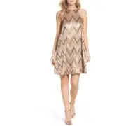 NWT $230 Aidan Mattox Sequin A-Line Mini Beige Dress Women Sz 4 C6
