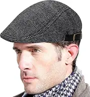 [KEOYA] Men's Newsboy Hat Flat Top Warm Panel Peak Beret Hat Adjustable Lightweight Cap