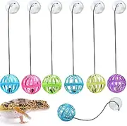 6 Pack Bearded Dragon Toy Bell Balls, Reptile Lizard Toy Ball with Suction Cup and Rope for Bearded Dragon, Lizard, Gecko, Small Pet Animals