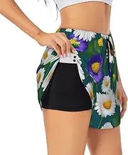 [GaxfjRu] Wild Flowers and Daisies Print Women's Running Shorts High Waisted Running Shorts Pocket Sporty Gym Elastic Short