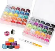 ilauke 50Pcs Bobbins Sewing Thread with Case, SizeA Class15 Prewound Sewing Bobbins for Sewing Machine, 50Colors Polyester Sewing Threads Compatible for Brother/Singer/Babylock/Janome Machine