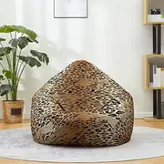 Morbuy Bean Bag Cover, 3D Leopard Print Sofa Cover Lazy Lounger Bean Bag No Filler Detachable Washable Puff Sofa Lounge Recliner Sac for Indoor Outdoor (100x120cm,Brown Leopard)