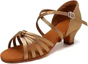 [HIPPOSEUS] Women's Professional Latin Dance Practice Shoes Open Toe Salsa and Bachata Dancing Shoes Kitten Heel