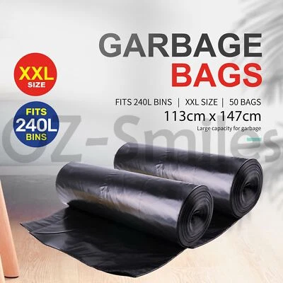 Xtra Kleen 50PCE 240L Black Garbage Bin Liner/Garden Bags Heavy Duty Clean Up