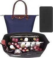 [Bomiclss] Felt Insert Bag Organizer for Longchamp Bag, Tote Bag Organizer Insert with Zipped, Multi-Pocket Felt Handbag Organizer for Longchamp Le Pliage, Black