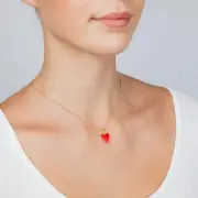 Sterling Silver Gold Plated Red Enamel Heart Pendant, 9ct Yellow Gold Silver Filled 50cm Curb Chain 30 gauge (15250678)