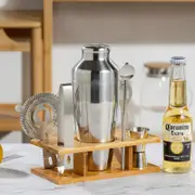 GGP 700Ml 7 Piece Stainless Steel Cocktail Shaker Set With Bamboo Stand Bartender Kit