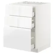 METOD / MAXIMERA base cab f hob/3 fronts/3 drawers, white/Voxtorp high-gloss/white, 60x60x80 cm