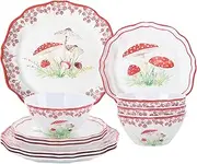 UPware 12-Piece Melamine Dinnerware Set, Includes Dinner Plates, Salad Plates, Bowls, Service for 4 (Mushroom)