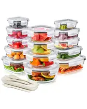 Sorbus Set of 28 Glass Meal Prep Containers With Airtight Lids