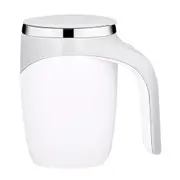 380ml Fully Automatic Mixing Cup, Electric Stainless Steel Coffee Milk Mug, Battery Powered - White