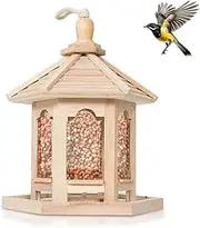 Qttie Wooden Bird Feeders for Outdoors Hanging Bird Feeder, TransparentBird Feeder, Wild Bird Seed for Outside Feeders and Garden Decoration Yard for Bird Watchers