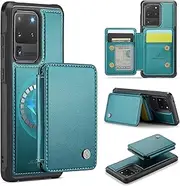 [ELEPIK] for Samsung Galaxy S20 Ultra Case, Removable Magnetic Wallet Case with Card Holder, Kickstand, [Compatible with MagSafe] [RFID Blocking] with Wireless Charging for Galaxy S20 Ultra Case, Green