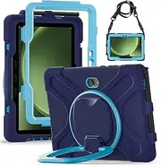 Case for Samsung Galaxy Tab Active 5 Pro 10.1 inch (2025), Full-Body Heavy Duty Shockproof Protective Cover with 360° Rotating Stand/Handle Grip/Shoulder Strap (Navy Blue)