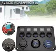 Dual USB 5 Gang 12V Switch Panel LED Rocker ON-OFF Toggle For Boat Marine Car AU