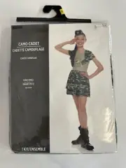 Camo Army Cadet Military Girl's Halloween Costume Hat & Dress Small 4-5