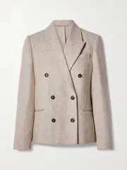 [Brunello Cucinelli] Brunello Cucinelli - Double-breasted Herringbone Wool And Alpaca-blend Blazer - Camel - IT42 IT 42 Brown