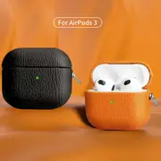 2 Pack Lychee Pattern Cowhide Earphone Case With Buckle For Apple AirPods3