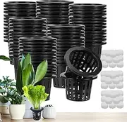 Hydroponic Baskets - Net Cups, Gardening Sponges, Aquaponic Pots | 50X Indoor Planting Kit with Root Support, Soilless Growing for Lettuce Tomato Strawberry Cucumber Flowers Nursery 30x4.5cm