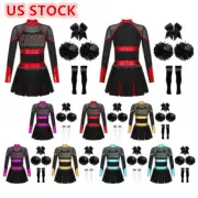 Kid's Girl's Pleated Dress Team Cheerleading Metallic Dance Outfits Patchwork