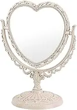 JDPEYI Beige Heart Shaped Mirror Cute Vanity Princess Mirror for Desk,Double-Sided Rotatable Table Mirror with Stand Downtown Girl Room Coquette Decor