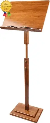 Bamboo Conductor Music Stand, Height Adjustable, Foldable, with Wide Wooden Book