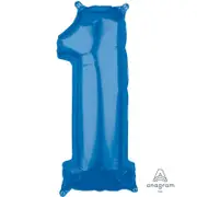 Number 1 Blue Foil Mid Size Shape Balloon 66cm