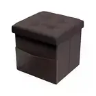 Lavish Home Storage Cube Ottoman Foldable Brown Faux Leather Pockets 15 in. H