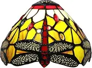 8 Inch Wide Tiffany Lamp Shade Accessories Replacement Only Stained Glass Dragonfly Lampshades Vintage Green Blue Yellow Light Cover for Table Lamp Pendant Light Desk Light,Green KeYJ