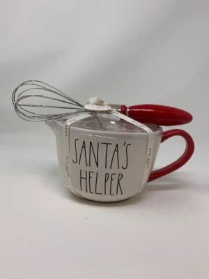Rae Dunn Christmas "SANTA'S HELPER" & "JINGLE" Measuring Cup & Whisk Set