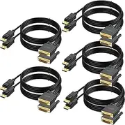 DisplayPort to DVI Cable 6ft 10-Pack, UVOOI DP Display Port to DVI-D Cable Male to Male Cord Compatible with Computer, PC, Monitor, TV, Projector and More