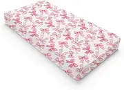 Pink Valentine's Bows Baby Changing Pad Covers for Girls 32''x16'' Girly Pink Hair Bows Fitted Diaper Change Table Pad Mats Valentine Hearts Love Soft Breathable Nursery Cradle & Bassinet Sheets Pink