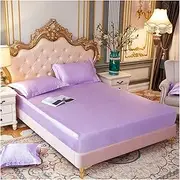 [Pacum] Queen Sheets Bedsheet Satin Silk Fitted Sheet High-End Solid Color Mattress Cover Elastic Band Bed Sheet Queen Sheet Set (Color : Xiang yu zi, Size : 150x200x25cm)