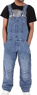 [Generic] Men's Denim Bib Overalls Jeans Regular Fit Workwear Overall Loose Fit Pockets Overall for Men